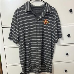 Iowa State Gray and White Striped Polo Shirt with Relaxed Fit